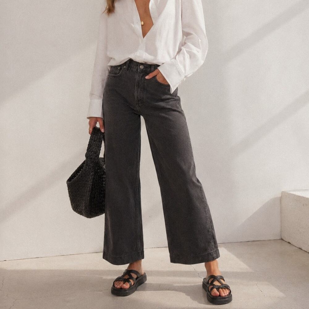 Boyish Black Charley High Waist Wide Leg Jeans in Space Odyssey, size 30